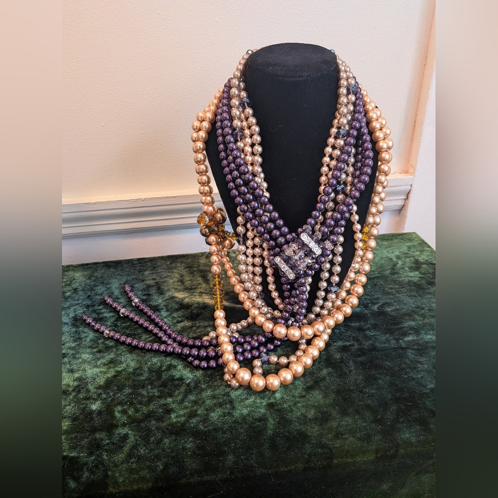 Lot Of 4 Faux Pearl Pastel And Purple Necklaces Spring Classic
